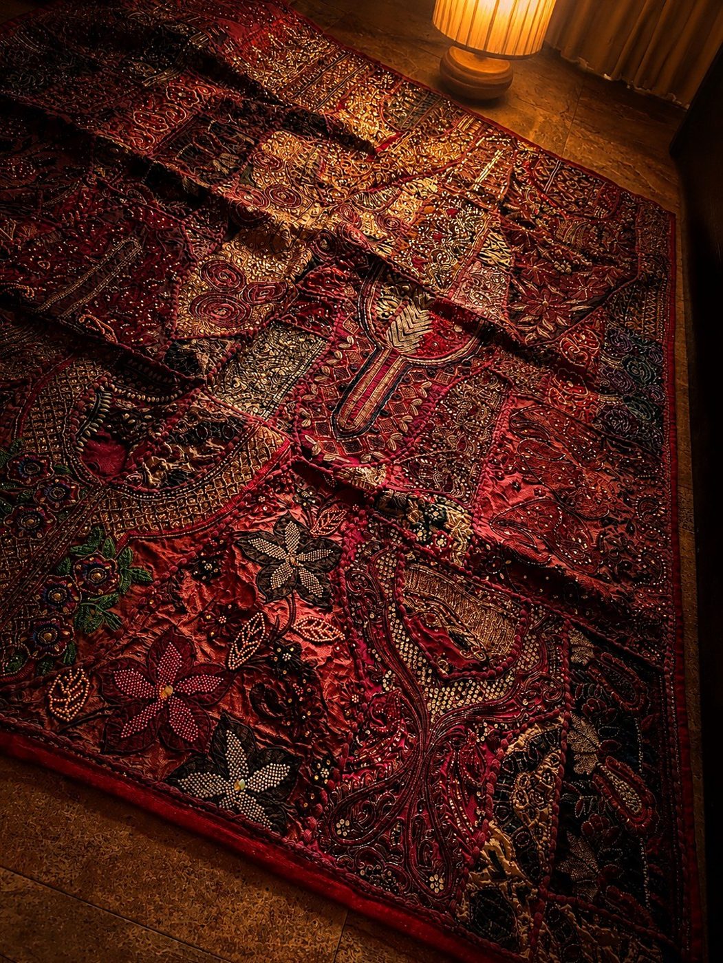 Detail of the Maharani: bead couching, aari and mirror work