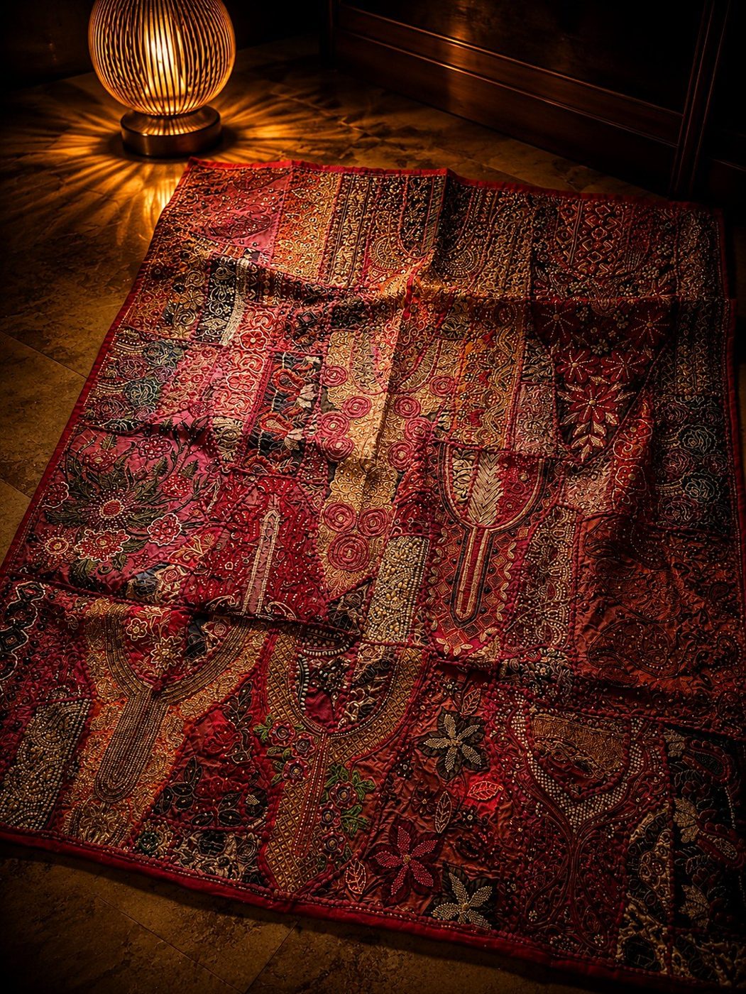Maharani, deep maroon, laid flat